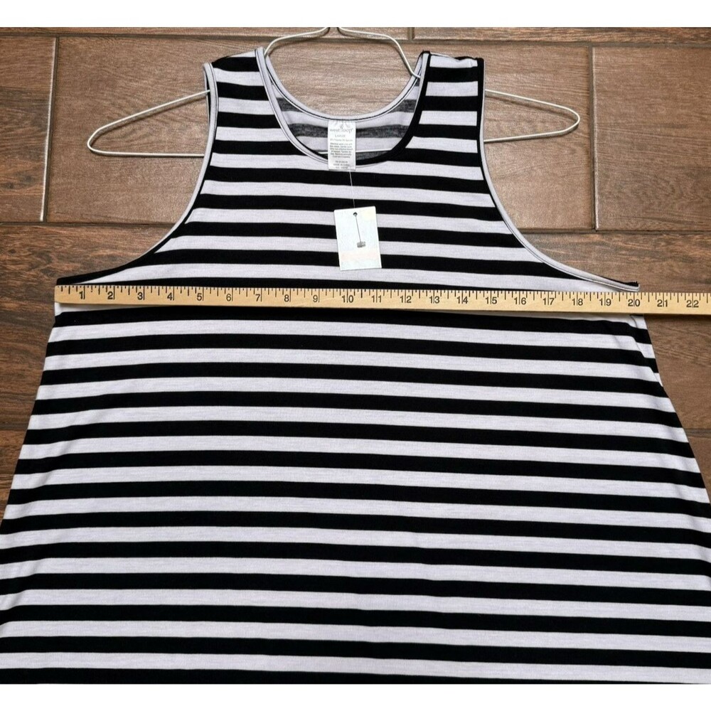Women's L Swing Dress Black White Stripe Sleeveless Tank Knit Swimsuit Cover Up - Picture 2 of 5